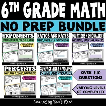 Preview of 6th Grade Math Exponents, Equations, Ratios & Rates, Volume BUNDLE