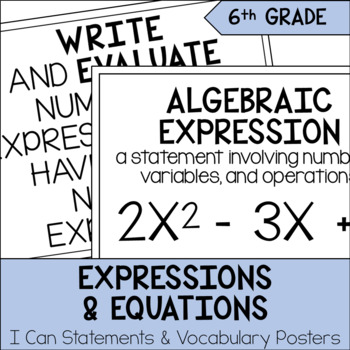 Preview of 6th Grade Math Expressions & Equations I Can & Vocabulary Wall Posters