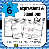 6th Grade Math Expressions & Equations Assessment/Exam/Test