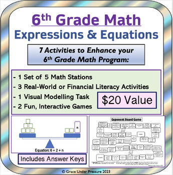 Preview of 6th Grade Math Expressions and Equations Bundle: 7 Games, Tasks, and Stations