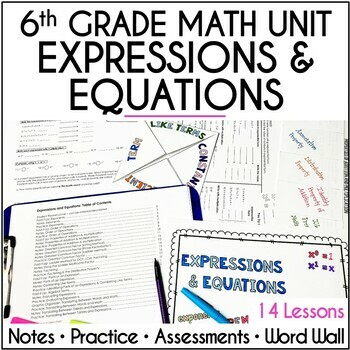 Preview of 6th Grade Math Expressions & Equations Curriculum- Exponents, Inequalities Notes