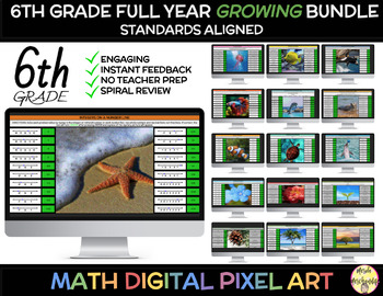 Preview of 6th Grade Math FULL YEAR Spiral Review GROWING, Self-Checking Bundle