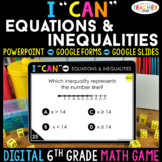 6th Grade Math Game DIGITAL | Equations & Inequalities | D