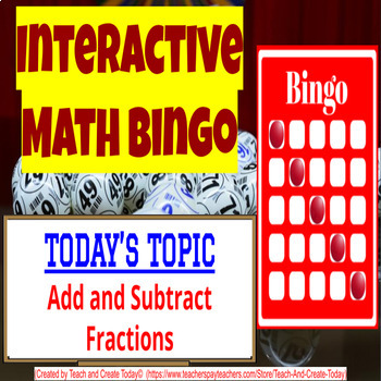 Preview of 6th Grade Math Game Review Bingo Activity #10 Add and Subtract Fractions