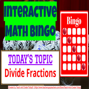 Preview of 6th Grade Math Game Review Bingo Activity #12 Divide Fractions