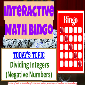 Preview of 6th Grade Math Game Review Bingo Activity #16 Divide Integers Negative Numbers