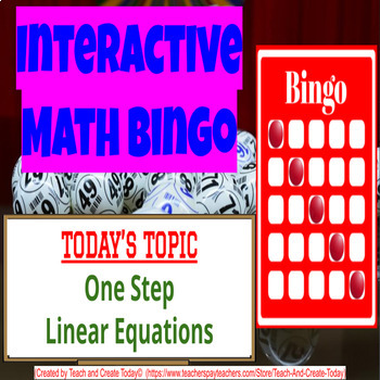 Preview of 6th Grade Math Game Review Bingo Activity #19 One Step Linear Equations