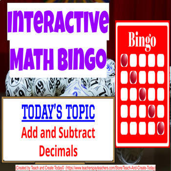 Preview of 6th Grade Math Game Review Bingo Activity #7 Add and Subtract Decimals