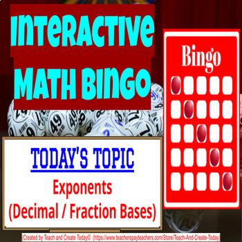 Preview of 6th Grade Math Game Review Bingo Activity BUNDLE #2 Factoring Exponents Decimal
