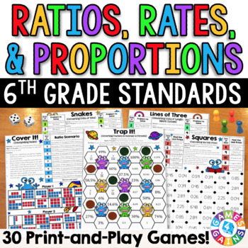Preview of 6th Grade Math Review Games Equivalent Ratios Tables, Proportions & Unit Rates