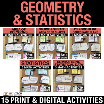 Preview of 6th Grade Math Geometry | 6th Grade Statistics Math Centers Print + Digital