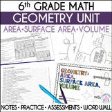 6th Grade Geometry Unit Surface Area, Area, Volume Editabl