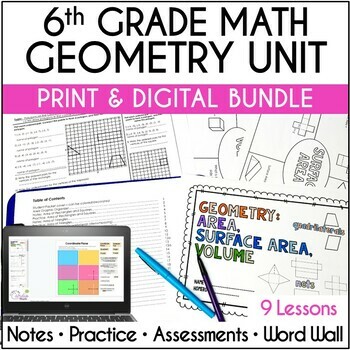 Preview of 6th Grade Math Geometry Curriculum Unit, Print and Digital Resources