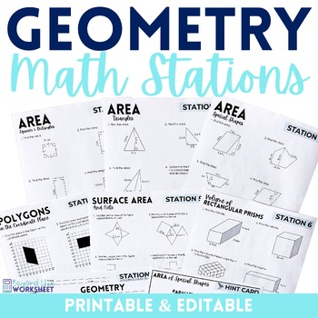 Preview of 6th Grade Math Geometry Stations | Area, Surface Area and Volume