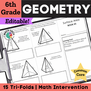 Preview of 6th Grade Math Geometry Tri-Folds | Test Prep, Homework, or Spiral Review