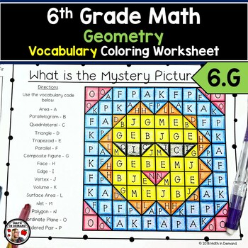 Preview of 6th Grade Math Vocabulary Coloring Worksheet for 6.G