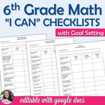6th Grade Math Goal Setting & Learning Targets "I can" Checklists for