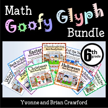 Preview of 6th Grade Math Goofy Glyph Bundle | Math Facts | Spiral Review | 40% off