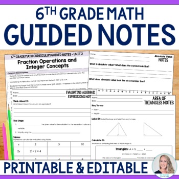 Preview of 6th Grade Math Guided Notes