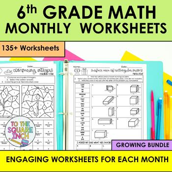Preview of 6th Grade Math Holiday Worksheet Bundle | Fun Math Worksheets for Every Holiday
