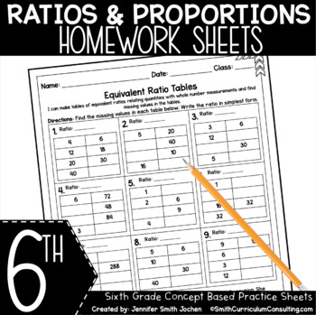 Preview of 6th Grade Math Homework Sheets- Ratio & Proportional Relationships