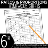 6th Grade Math Homework Sheets- Ratio & Proportional Relat