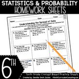 6th Grade Math Homework Sheets- Statistics and Probability