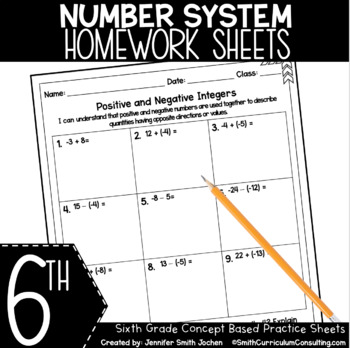 Preview of 6th Grade Math Homework Sheets - The Number System - Practice - Assessment