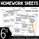 6th Grade Math Homework Sheets for Full Year and EDITABLE 