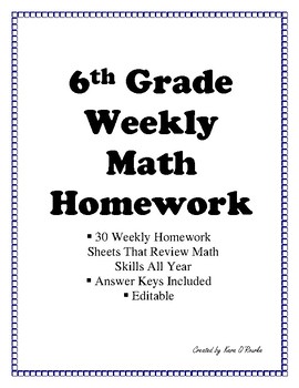 Weekly Math Homework Answer Key 6th Grade