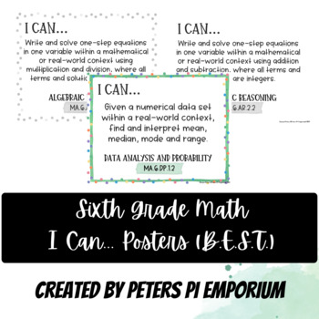 Preview of 6th Grade Math I CAN... Statement Posters (B.E.S.T. Standards) Watercolor Theme