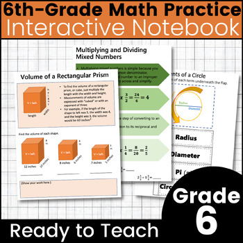 Preview of 6th Grade Math Interactive Notebook Math Journal Math Review Guided Notes