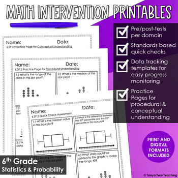 Preview of 6th Grade Math Intervention Statistics & Probability | RTI Progress Monitoring