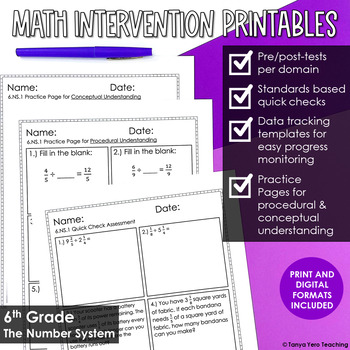 Preview of 6th Grade Math Intervention Number System Printables | RTI Progress Monitoring