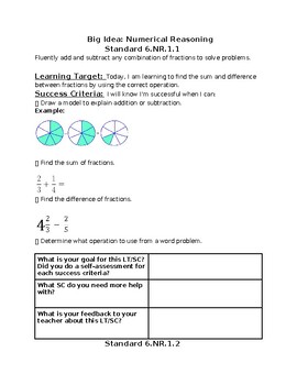 Preview of 6th Grade Math Learning Targets & Success Criteria