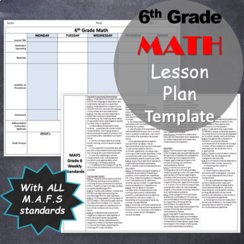 Lesson Plan Template For 6th Grade Math Teachers Pay Teachers