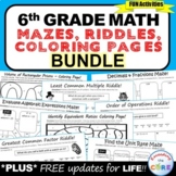 6th Grade Math Mazes, Riddles, Coloring BUNDLE Print, Digi