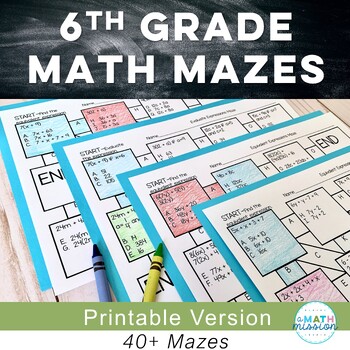 Preview of 6th Grade Math Mazes Worksheets Activities for Homework Practice Warm-ups