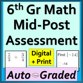 Preview of 6th Grade Math Mid - End of Year Spiral Review Post Assessment | Self Scoring 