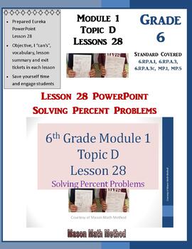 Preview of 6th Grade Math Module 1 Topic D Lessons 28 Percent’s and Quantity PowerPoint