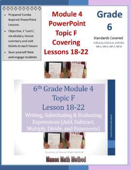 Preview of 6th Grade Math Module 4 Topic F Lessons 18 to 22 PowerPoint Evaluate Expressions