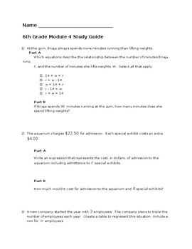 Preview of 6th Grade Math Module 4 Study Guide and Answer Key