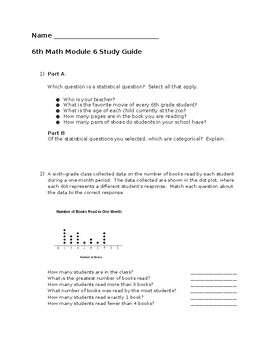 Preview of 6th Grade Math Module 6 Study Guide