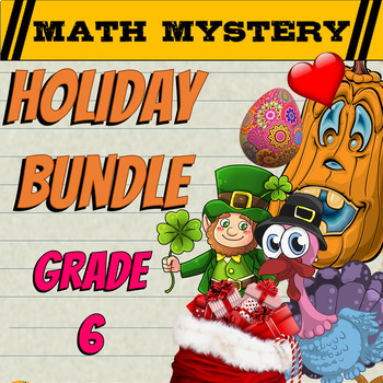 Preview of 6th Grade Math Mystery Holiday Bundle: Fun Math Review Activities End of Year