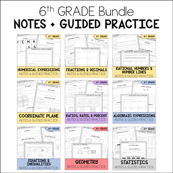 Preview of 6th Grade Math Notes + Guided Practice Bundle