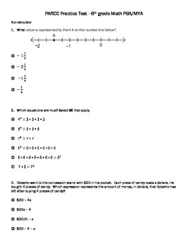 6th Grade Math PARCC Practice test for PBA/MYA by Brent Parke  TpT