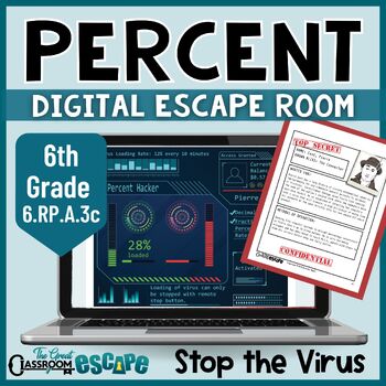 Preview of Percent Digital Escape Room Converting to Fractions & Decimals 6th Grade Math
