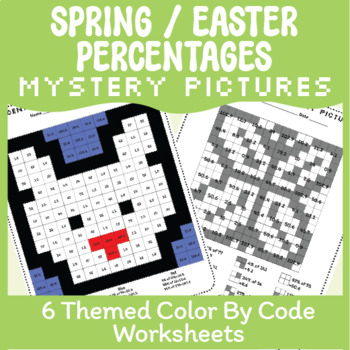Preview of Spring Easter Themed Math Percentages Mystery Pixel Art NO-PREP Activity Sheets
