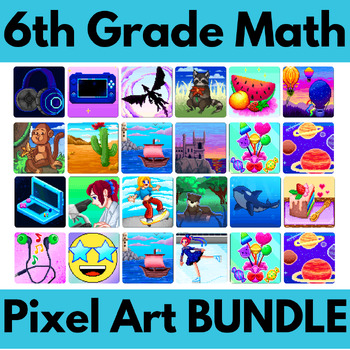 Preview of 6th Grade Math Pixel Art Full Year GROWING BUNDLE