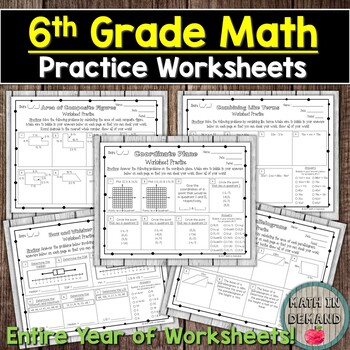 Preview of 6th Grade Math Practice Worksheets (Entire Year)